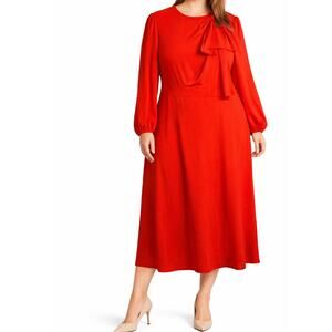 BTFBM Red Dress Size XL Midi Long Sleeve Cinch Waist Back Zip Stretch NWT